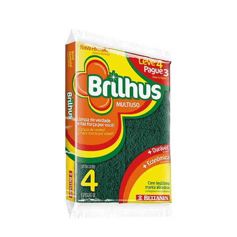 Esponja Multiuso Abrasiva Brilhus c/ 4 unidades